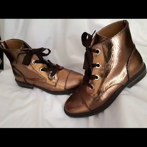 Tommy Hilfiger Metallic Bronze Lace-Up Ankle Boots